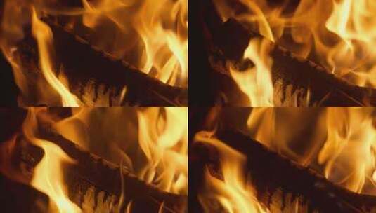 燃烧的木炭火焰木柴火堆篝火高清在线视频素材下载