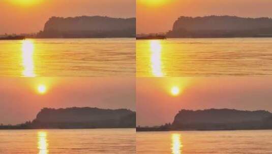 夕阳日落下的长江航运高清在线视频素材下载