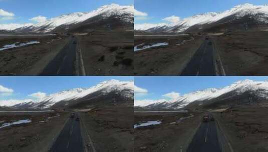 西藏昌都航拍川藏线东达山自驾游的车辆高清在线视频素材下载