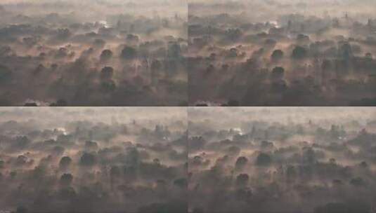 中国杭州西溪湿地云雾缭绕耶稣光水墨画高清在线视频素材下载