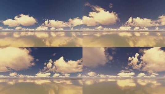 梦幻般的蓝天白云反射倒影镜面场景背景高清在线视频素材下载