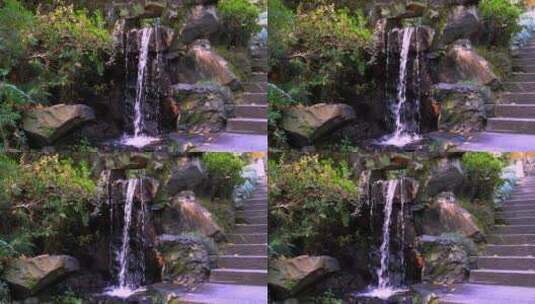 杭州永福寺清澈的瀑布水流慢镜头高清在线视频素材下载