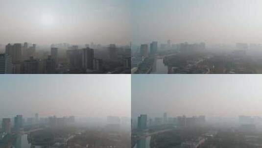 城市雾霾天气航拍高清在线视频素材下载