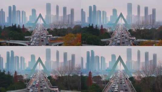 长沙湘江银盆岭大桥航拍高清在线视频素材下载
