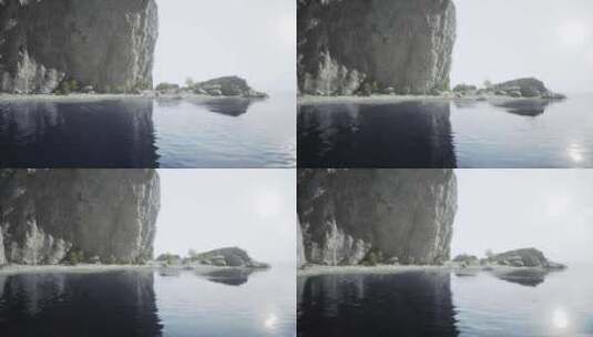 以巨大的岩石形成为背景的宁静水体高清在线视频素材下载