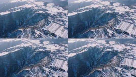 黄土高原梯田风貌冬季雪景高清在线视频素材下载
