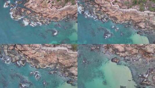 海南陵水清水湾龙头岭礁石航拍高清在线视频素材下载