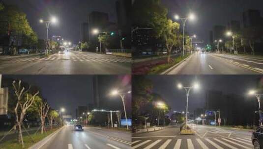 城市夜晚夜景开车第一视角汽车窗外沿途风景高清在线视频素材下载