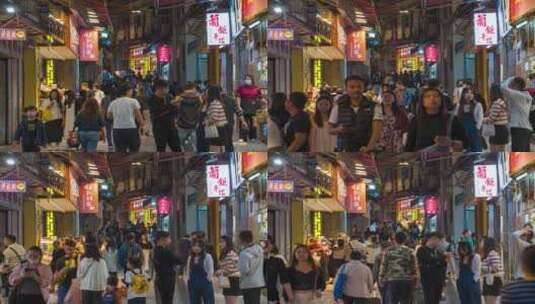 澳门大三巴美食街人来人往夜景色延时8K高清在线视频素材下载
