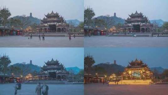 成都都江堰南桥日转夜延时摄影高清在线视频素材下载