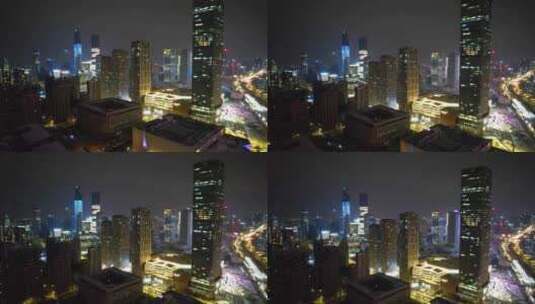 4K山东济南中央商务区航拍夜景高清在线视频素材下载