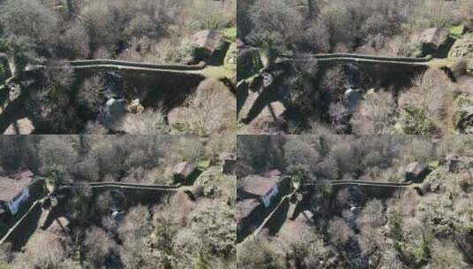 西班牙奥伦塞纳维亚大桥上方的河流空中撤退高清在线视频素材下载