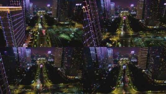 杭州萧山区钱江世纪城市心北路夜景延时高清在线视频素材下载