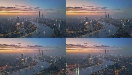 上海晚霞 陆家嘴夜景 金融城 城市晚霞高清在线视频素材下载