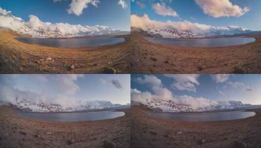 西藏日喀则堆纳三错卓木拉日雪山鱼眼延时高清在线视频素材下载