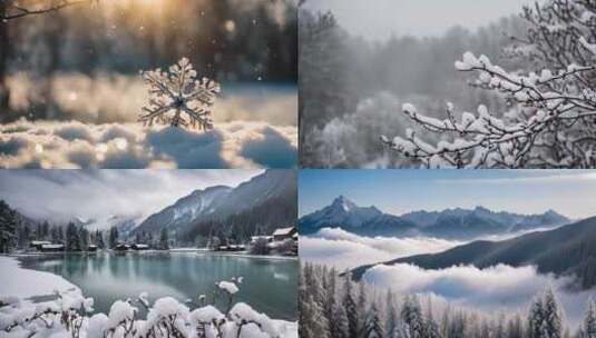 雪粒子人雪山 全景 雪景 雪花自然风光 冬天高清在线视频素材下载