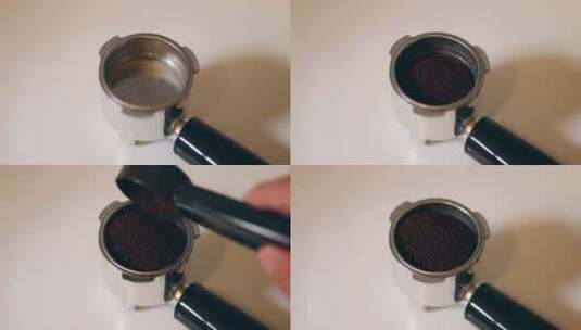 家庭制作咖啡装咖啡粉俯拍高清在线视频素材下载