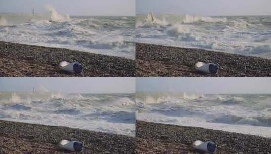 海浪，海，碰撞，灯塔高清在线视频素材下载