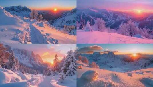 日照金山雪山雪景唯美风景风光美景ai素材高清在线视频素材下载