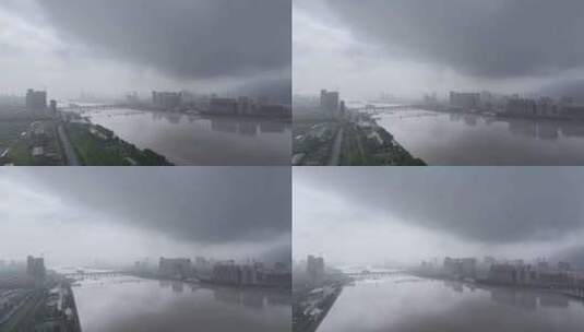 夏天汛期雨季来临，城市上空雨雾弥漫高清在线视频素材下载