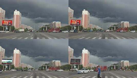 阴云大雨前乌云城市交通岗十字路口停车等灯高清在线视频素材下载