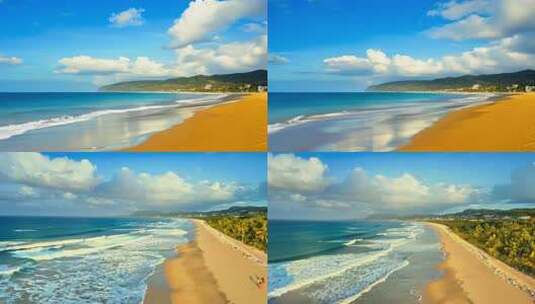 沙滩海浪 晴空白云 夏日海岸画卷高清在线视频素材下载