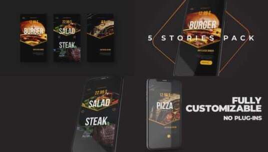 黑色简约餐厅送餐手机菜单展示AE模板高清AE视频素材下载