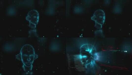 机器人头部全息图3D科技HUD宣传片头高清AE视频素材下载