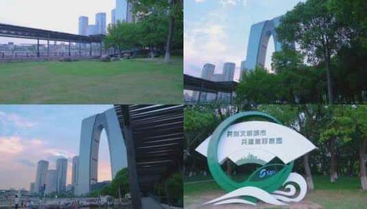 江苏苏州金鸡湖景区东方之门唯美大气城市风高清在线视频素材下载