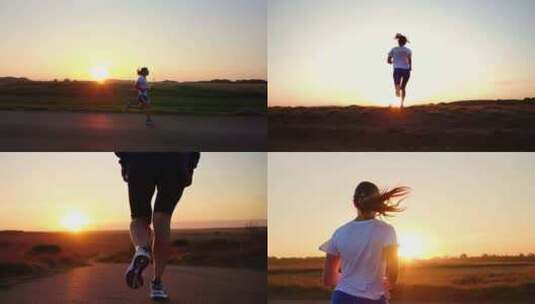夕阳下奔跑跑步运动户外健身锻炼奋斗励志a高清在线视频素材下载