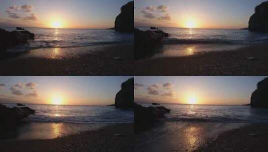 日落时海浪冲击海岸高清在线视频素材下载