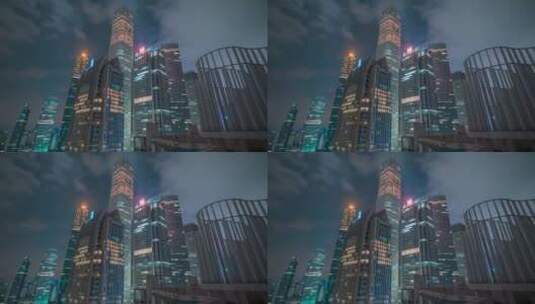 广州_珠江新城建筑群夜景延时仰拍天空4K高清在线视频素材下载