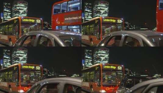 汽车在夜间驶过伦敦桥高清在线视频素材下载