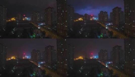 城市夜晚打雷下雨延时摄影高清在线视频素材下载