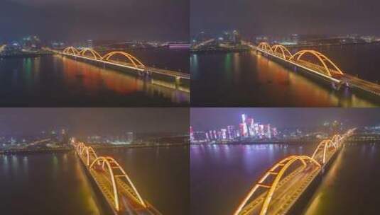 长沙福元路大桥夜景高清在线视频素材下载