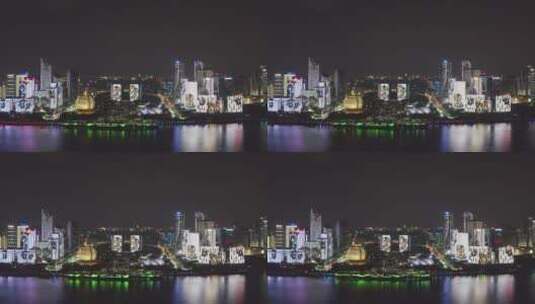 航拍夜晚钱塘江和杭州钱江新城CBD建筑高清在线视频素材下载