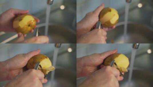 用蔬菜削皮器剥土豆高清在线视频素材下载