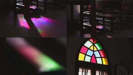 广东上清湾 天主教堂内彩色玻璃 组镜高清在线视频素材下载