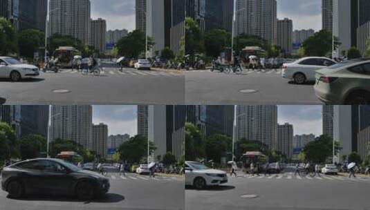 城市街头路口车辆高清在线视频素材下载