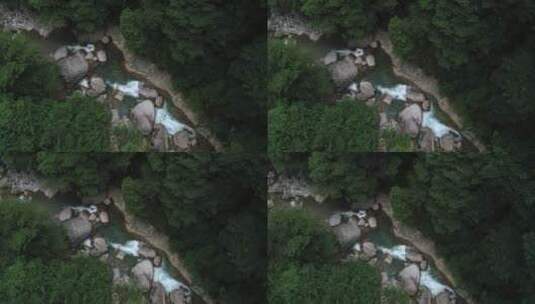 夏季山间清泉小溪航拍高清在线视频素材下载