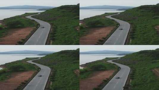 航拍湖边公路小车行驶竖屏 (2)高清在线视频素材下载