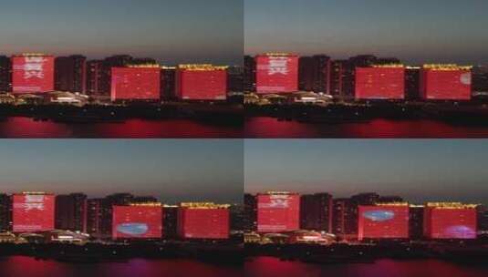 湖北襄阳汉江两岸夜景灯光竖屏航拍高清在线视频素材下载