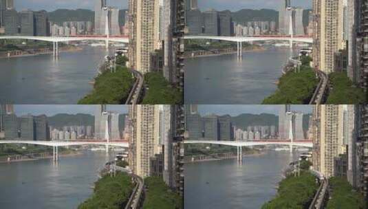 重庆曾家岩大桥眺望轻轨列车运动高清在线视频素材下载