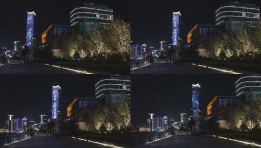 白玉兰大厦夜景高清在线视频素材下载