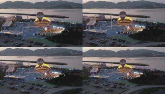 航拍威海海鲜美食广场高清在线视频素材下载