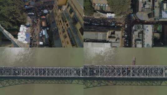 印度加尔各答市豪拉桥桥上桥下车水马龙高清在线视频素材下载