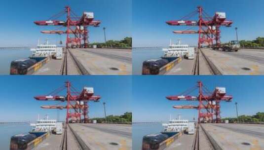 江西省九江城西港集装箱码头延时摄影视频高清在线视频素材下载