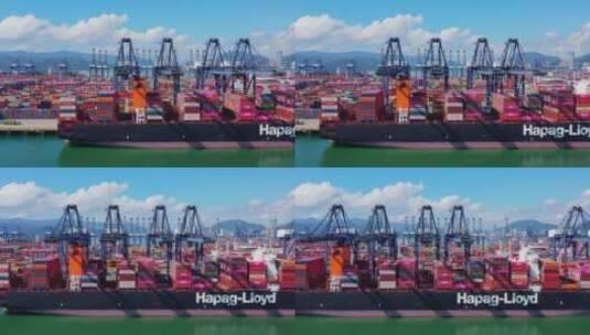 深圳盐田港货轮桥吊集装箱工作右横移高清在线视频素材下载