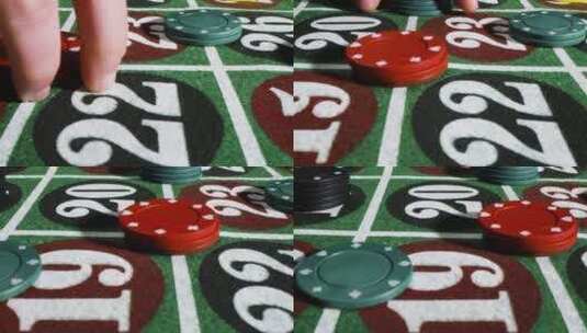 赌客往赌桌上加赌注的特写镜头高清在线视频素材下载