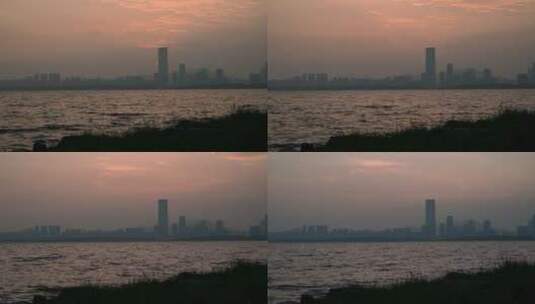 深圳湾公园雾霾天气日落延时高清在线视频素材下载